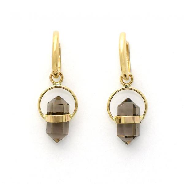 Natural Smokey Quartz Earrings Surrounded By Solid 14k Gold