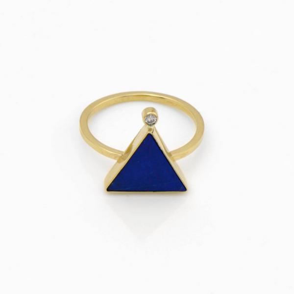 Triangle Lapis and Diamond Ring in 14K Yellow Gold picture