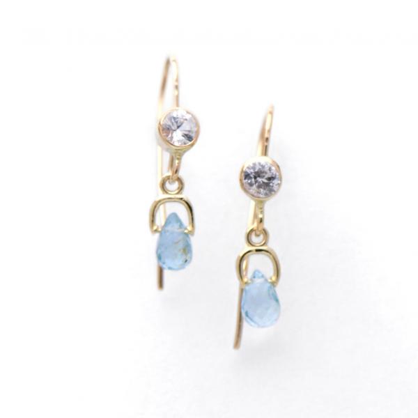 Aquamarine Briolettes and White Sapphire Earrings in 14K Gold