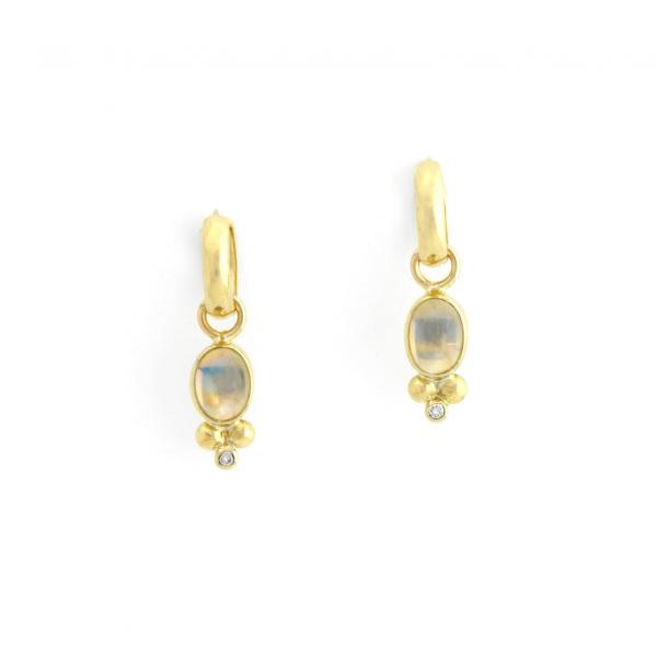 Rainbow Moonstone and Diamond Earrings in 14k Gold