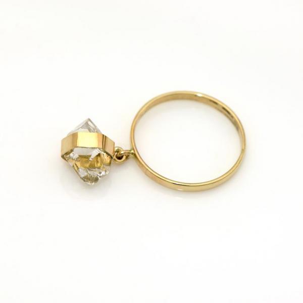 Animated Herkimer Diamond Dangle Ring set in 14K Gold picture