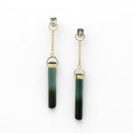 Intense Green Natural Tourmaline Crystal Stilettos 14k With Blue Emerald Cuts