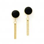 Elegant Black Jade and Gold Tassel Earrings in 14K Yellow Gold