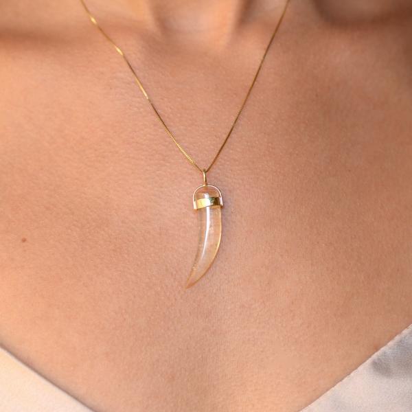 Spiritual Calming Natural Rutilated Quartz Pendant In 14k Cat's Claw picture