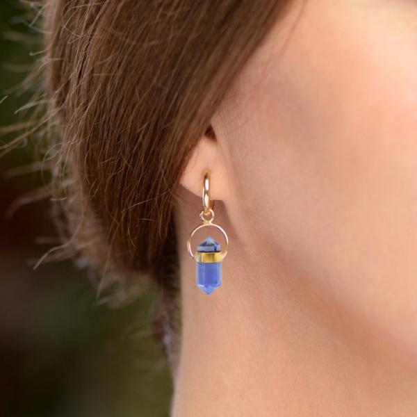 Brilliant Siberian Blue Quartz Crystal Hoop Earrings in 14k Gold picture