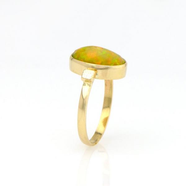 Faceted Ethiopian Welo Opal 2 Sqare Dot Ring in 14K Gold picture