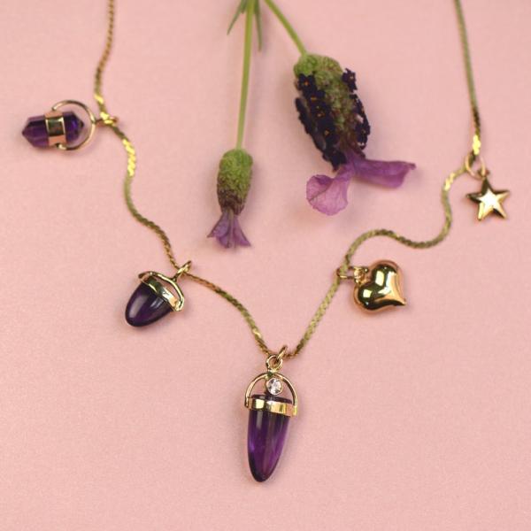 Natural Handmade Amethyst in14K Solid Gold with the Twinkle of White Topaz picture