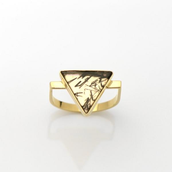 Natural Black Tourmaline in Quartz Ring in 14K Yellow Gold