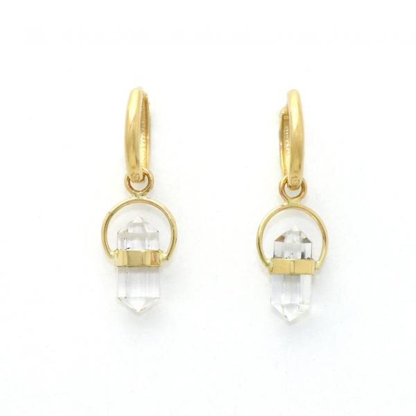 Natural Clear Quartz Crystal Earrings Wrapped in Solid 14K Yellow Gold picture
