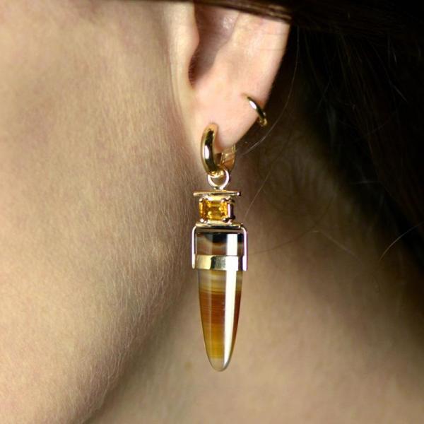 Handmade Montana Agates and Citrine 14K Gold Removable Hoops picture