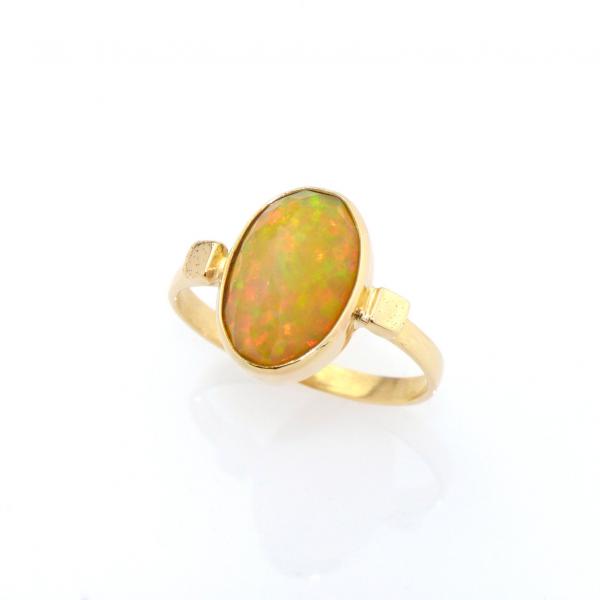 Faceted Ethiopian Welo Opal 2 Sqare Dot Ring in 14K Gold