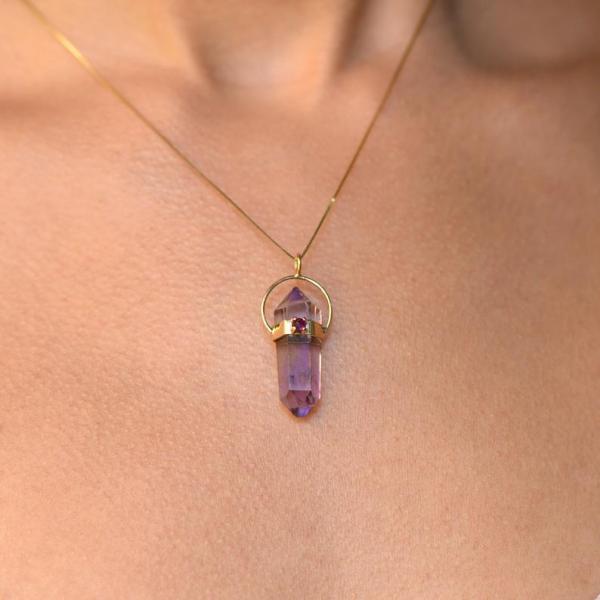 Natural Amethyst Handmade Pendant In 14K Solid Gold picture