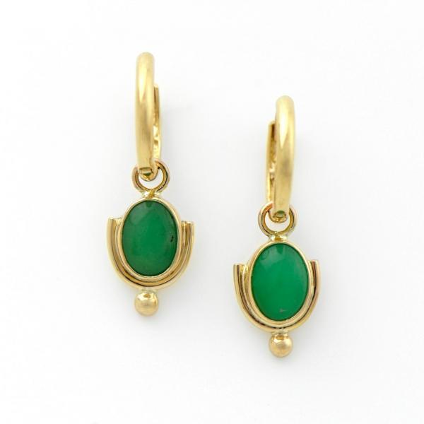 Green Chrysoprase Earrings in 14K Gold