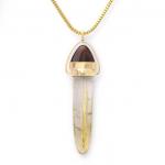 Rutile Rays in Flawless Quartz And Lush Crimson Garnet  14K