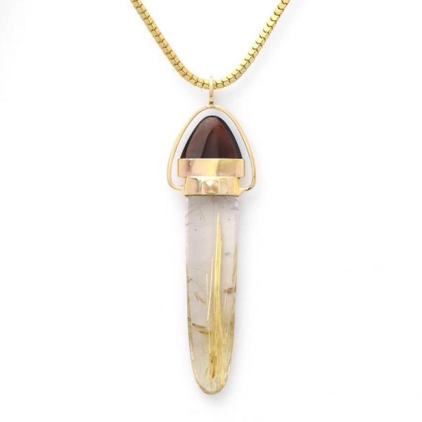 Rutile Rays in Flawless Quartz And Lush Crimson Garnet  14K picture