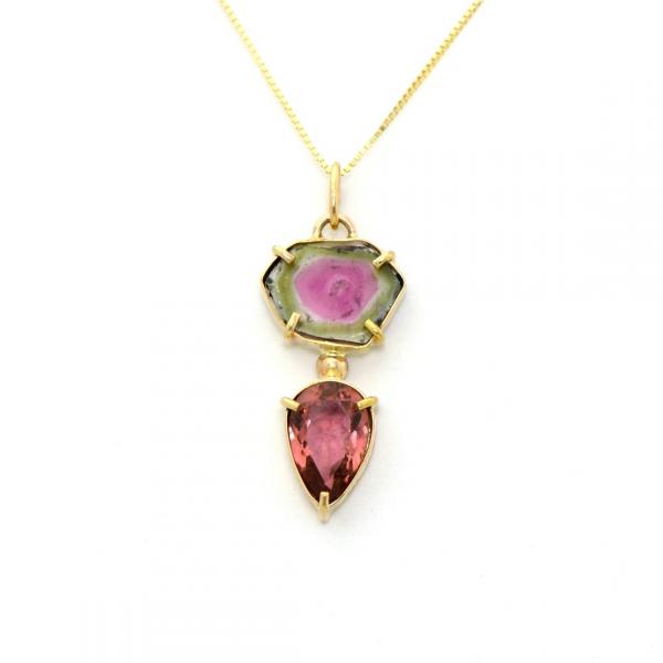 Sweet Handmade Watermelon Tourmaline and Luscious Pink Tourmaline Pear Cut14K picture