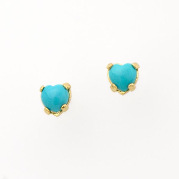 Heart Shaped Turquoise Stud Earrings in 14K Gold