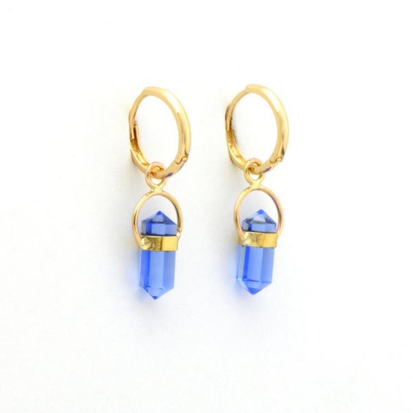 Brilliant Siberian Blue Quartz Crystal Hoop Earrings in 14k Gold picture