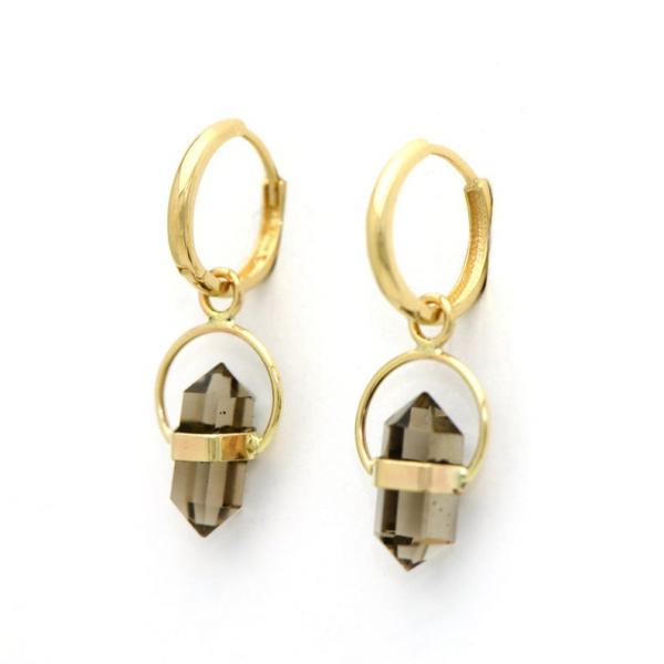 Natural Smokey Quartz Earrings Surrounded By Solid 14k Gold picture