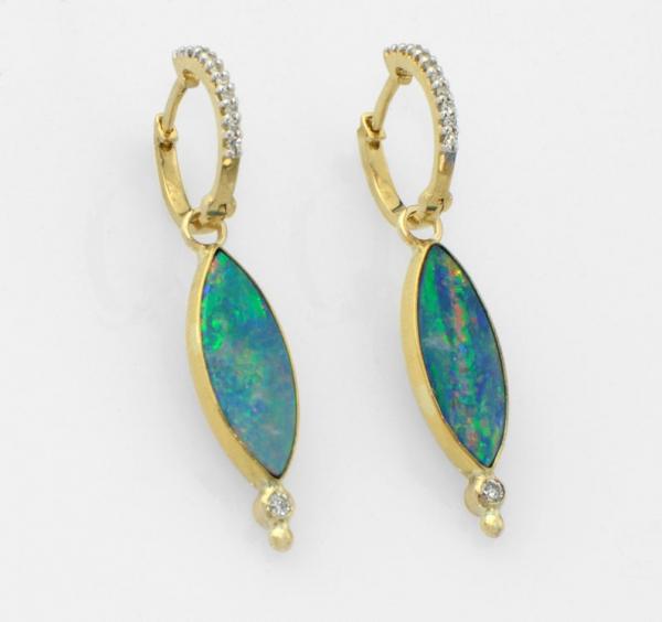 Australian Opal & Diamond Earrings on 14K Gold picture