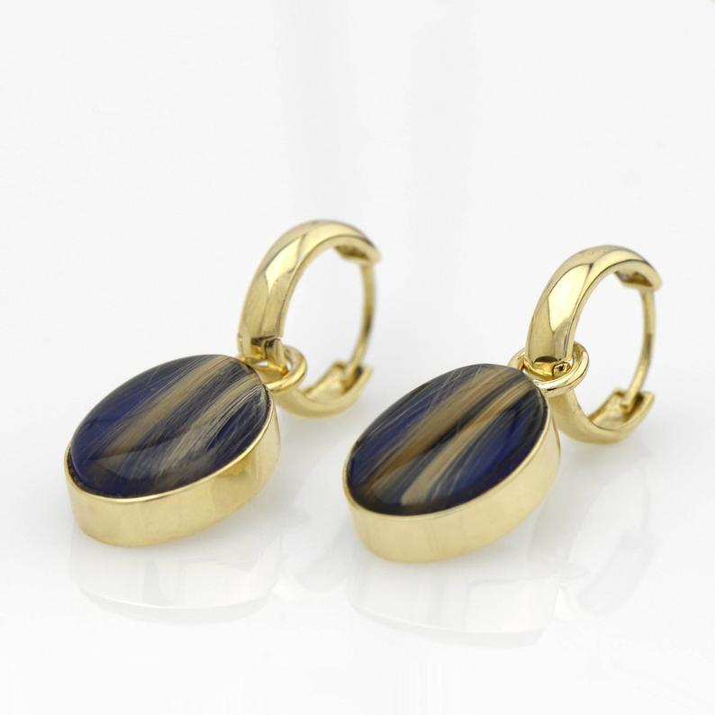 Rutilated Quartz & Lapis Earrings in 14K picture