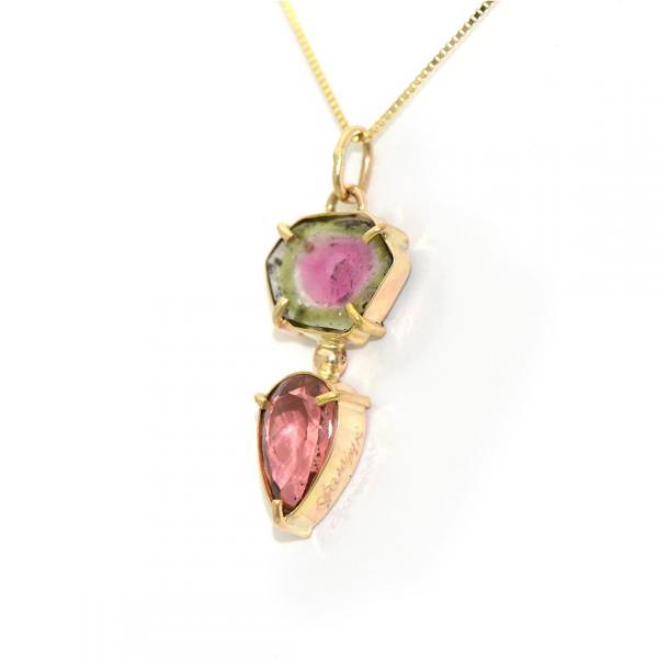 Sweet Handmade Watermelon Tourmaline and Luscious Pink Tourmaline Pear Cut14K picture