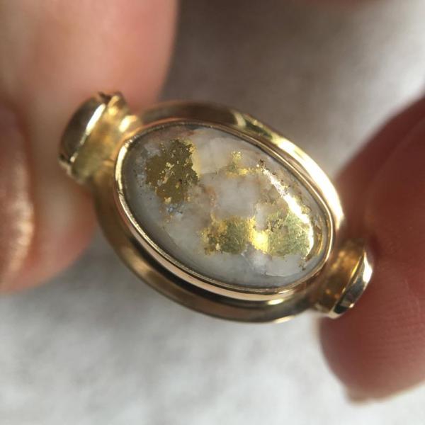 Rare PURE 24K Nugget with Quartz set in 14K Yellow Gold picture