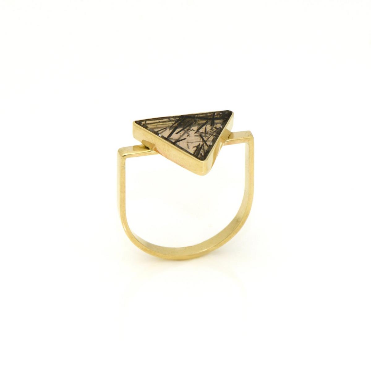 Natural Black Tourmaline in Quartz Ring in 14K Yellow Gold picture