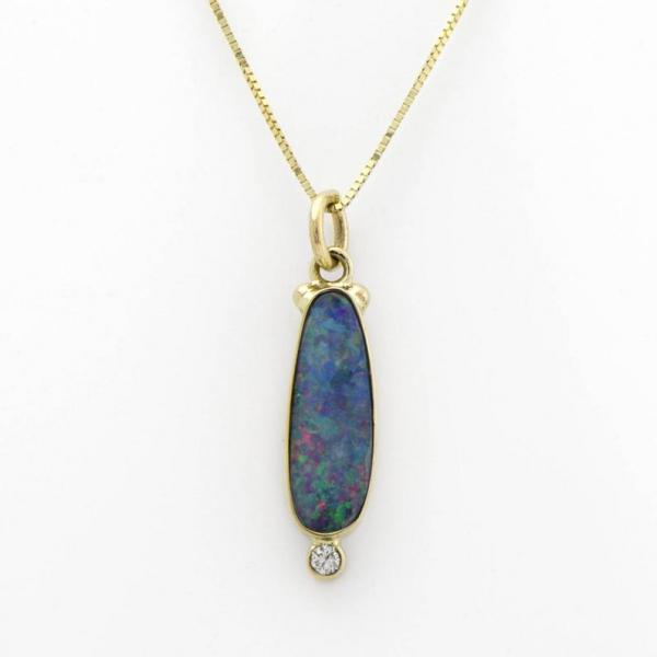 Australian Opal and Diamond Pendant in 14K Handmade OOAK Gold picture