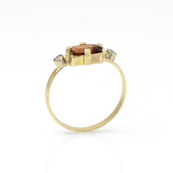 Hessanite Garnet Ring with Diamonds in 14K Gold