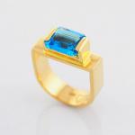 London Blue Topaz Stirrup Design Ring in 14K Yellow Gold