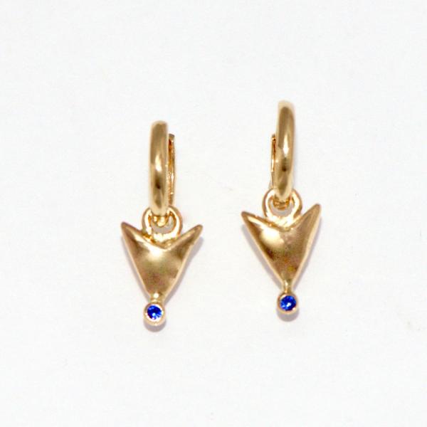 Gold Arrowhead Drops Accented With Brilliant Blue Faceted Sapphires 14k picture