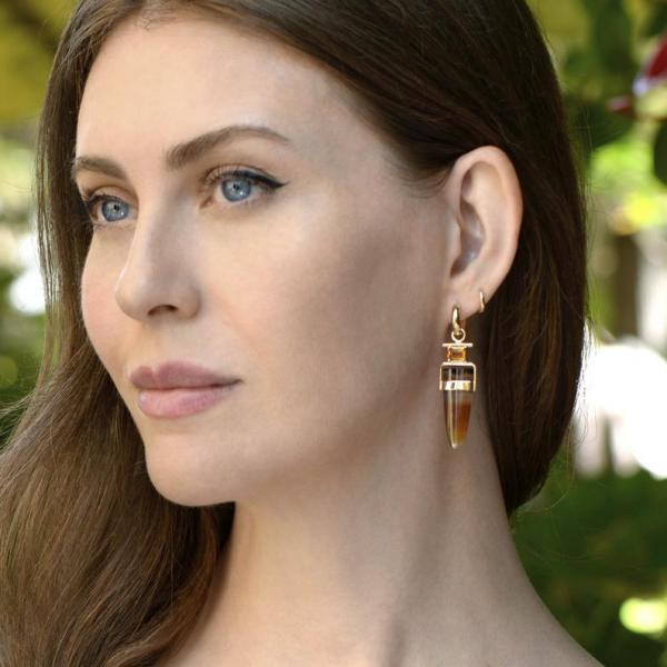 Handmade Montana Agates and Citrine 14K Gold Removable Hoops picture