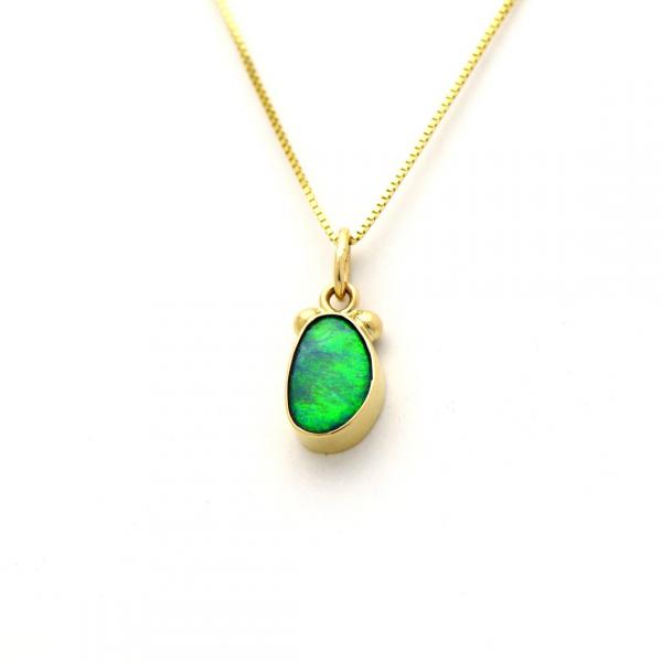 Glowing Australian Opal Necklace Backed With 14K