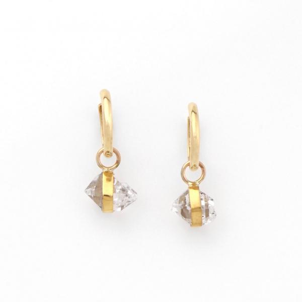 Handmade Natural Herkimer Diamond Quartz Hoop Earrings Solid 14k Gold