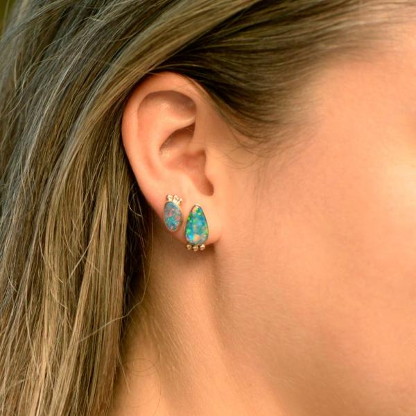 Australian Opal Stud Earrings in 14K Gold picture