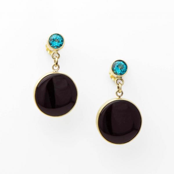 Black Jade and Blue Topaz Post Earrings in 14k Gold picture