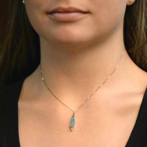 Australian Opal and Diamond Pendant in 14K Handmade OOAK Gold picture