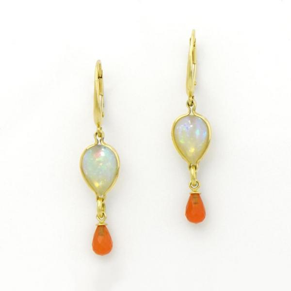 Welo Opal & Carnelian Drop Euro Hoop Earrings In 14K Gold picture