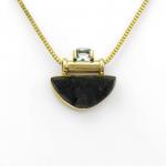 Sparkling Black Druzy In 14K Crowned With Aquamarine Ultimate Art Deco