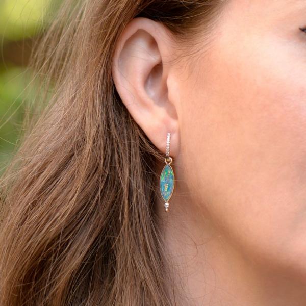 Australian Opal & Diamond Earrings on 14K Gold picture