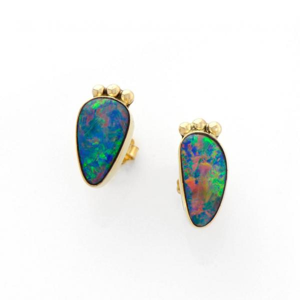 Australian Opal Stud Earrings in 14K Gold picture