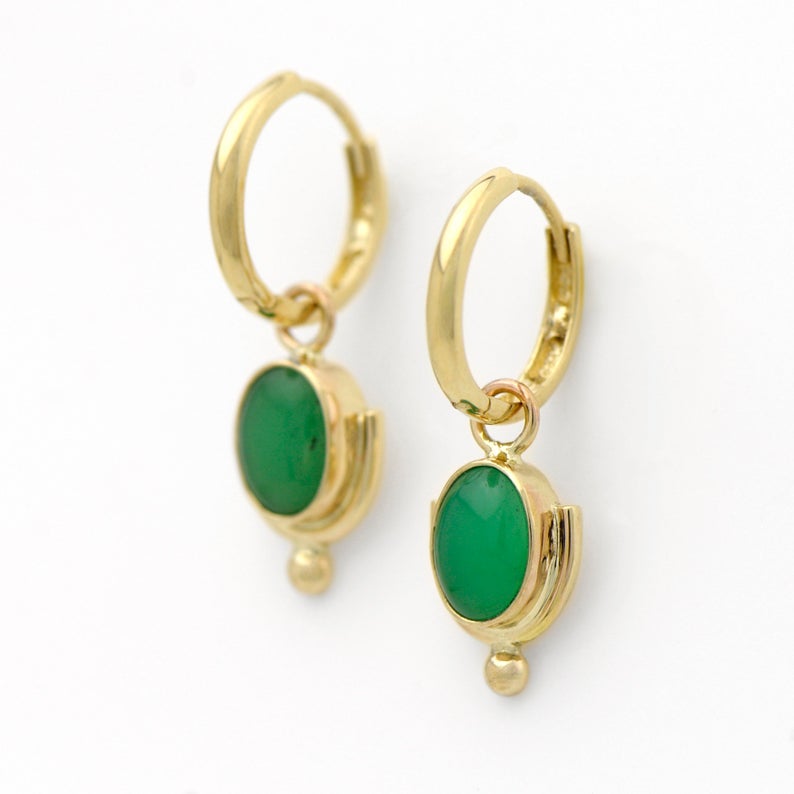 Green Chrysoprase Earrings in 14K Gold picture