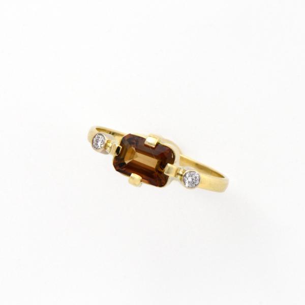 Hessanite Garnet Ring with Diamonds in 14K Gold picture