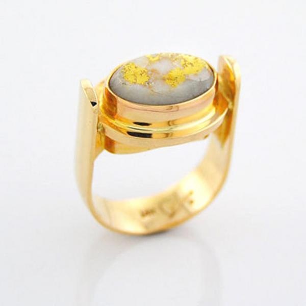 Rare PURE 24K Nugget with Quartz set in 14K Yellow Gold picture