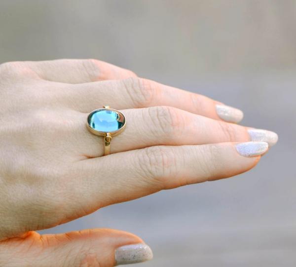 London Blue Topaz Ring set in 14K Yellow Gold picture