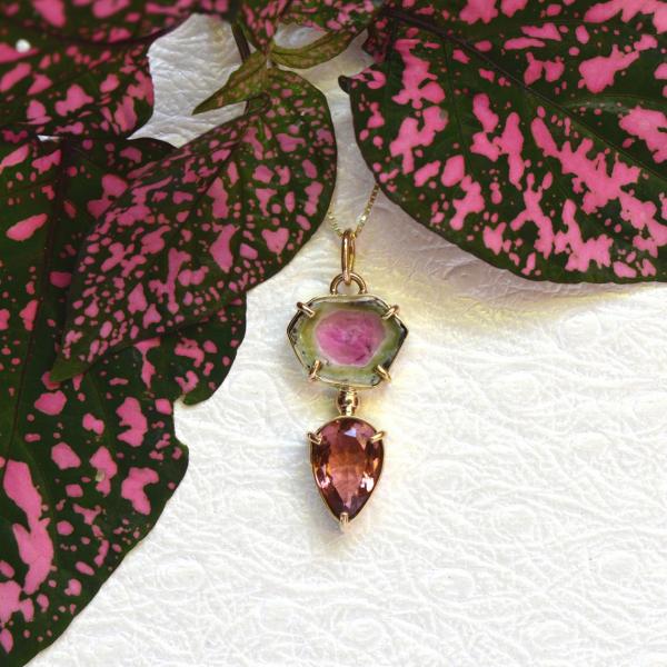 Sweet Handmade Watermelon Tourmaline and Luscious Pink Tourmaline Pear Cut14K picture