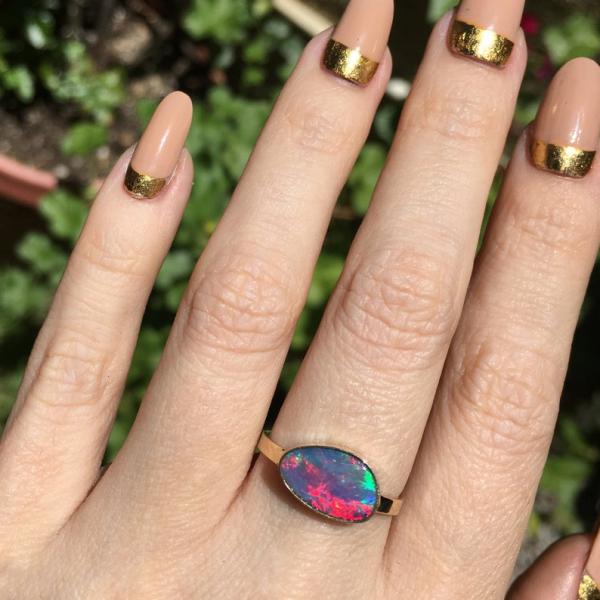 Incredible Australian Opal Ring Full of Rainbow Colors 14k picture