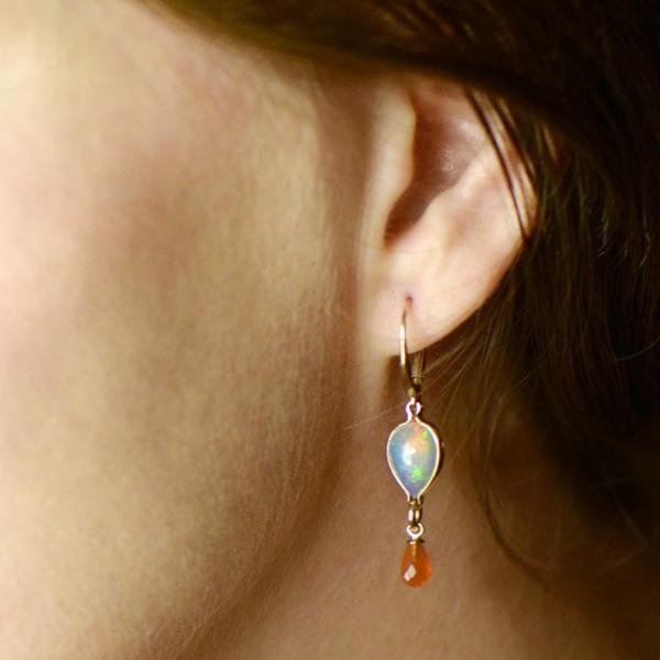 Welo Opal & Carnelian Drop Euro Hoop Earrings In 14K Gold picture