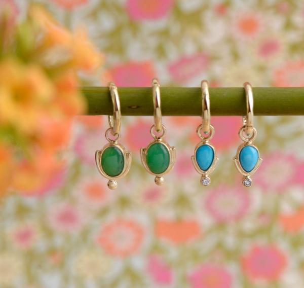 Green Chrysoprase Earrings in 14K Gold picture